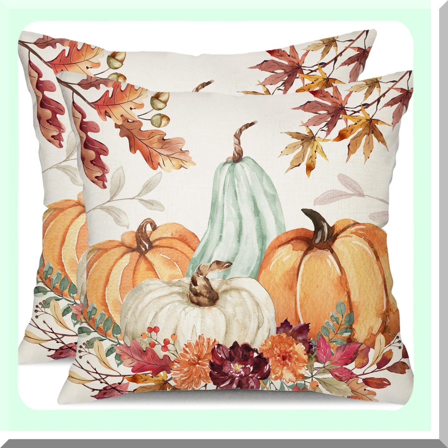 Autumn Harvest Pillow Covers Set - 20x20 Inch Orange White Pumpkin & Fallen Leaves Decorative Throw Pillow Covers for Fall Thanksgiving Farmhouse Decor