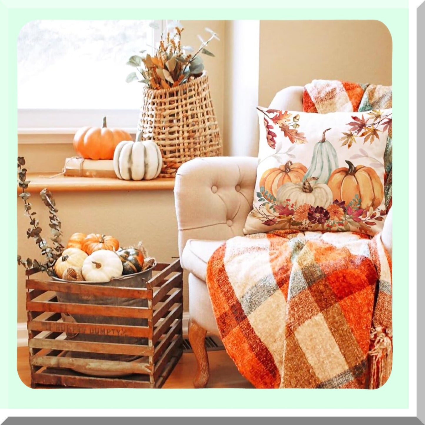 Autumn Harvest Pillow Covers Set - 20x20 Inch Orange White Pumpkin & Fallen Leaves Decorative Throw Pillow Covers for Fall Thanksgiving Farmhouse Decor