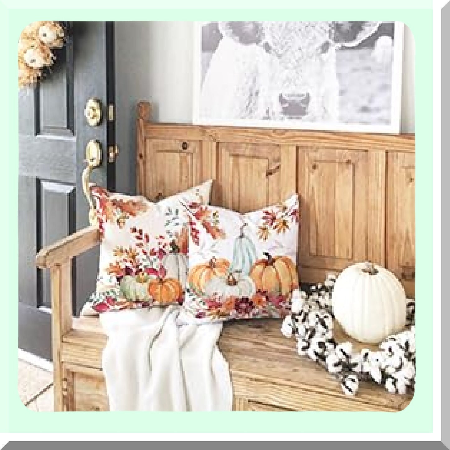 Autumn Harvest Pillow Covers Set - 20x20 Inch Orange White Pumpkin & Fallen Leaves Decorative Throw Pillow Covers for Fall Thanksgiving Farmhouse Decor