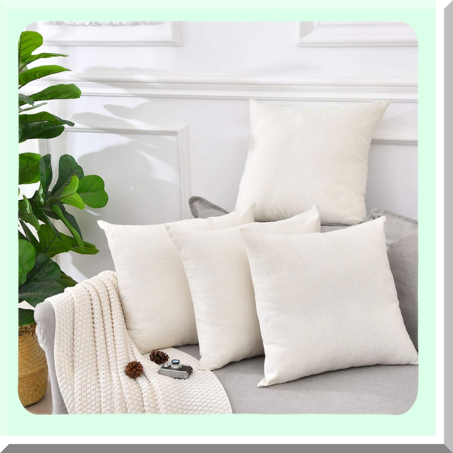 Beige Linen Farmhouse Pillow Covers - Set of 4 | Decorative Throw Cushion Cases for Sublimation | Blank Couch Bed Sofa 18x18