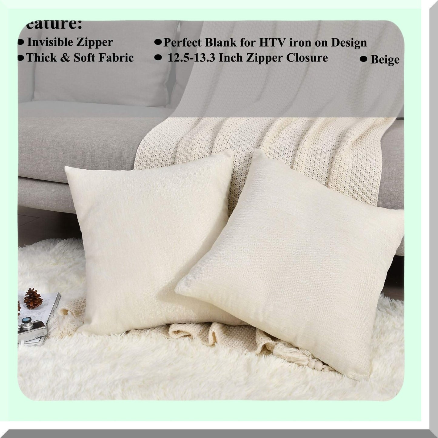 Beige Linen Farmhouse Pillow Covers - Set of 4 | Decorative Throw Cushion Cases for Sublimation | Blank Couch Bed Sofa 18x18