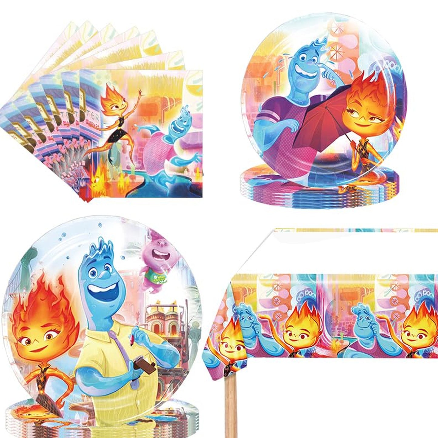 Elemental Party Essentials Pack - 41 Piece Set with Plates, Napkins, and Tablecloth for Birthday Party Decoration - 7" and 9" Plates, 20 Napkins