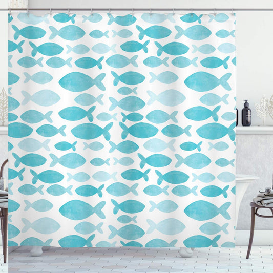 Fish Shower Curtain Sea Animal Watercolors 69x70 Inches
