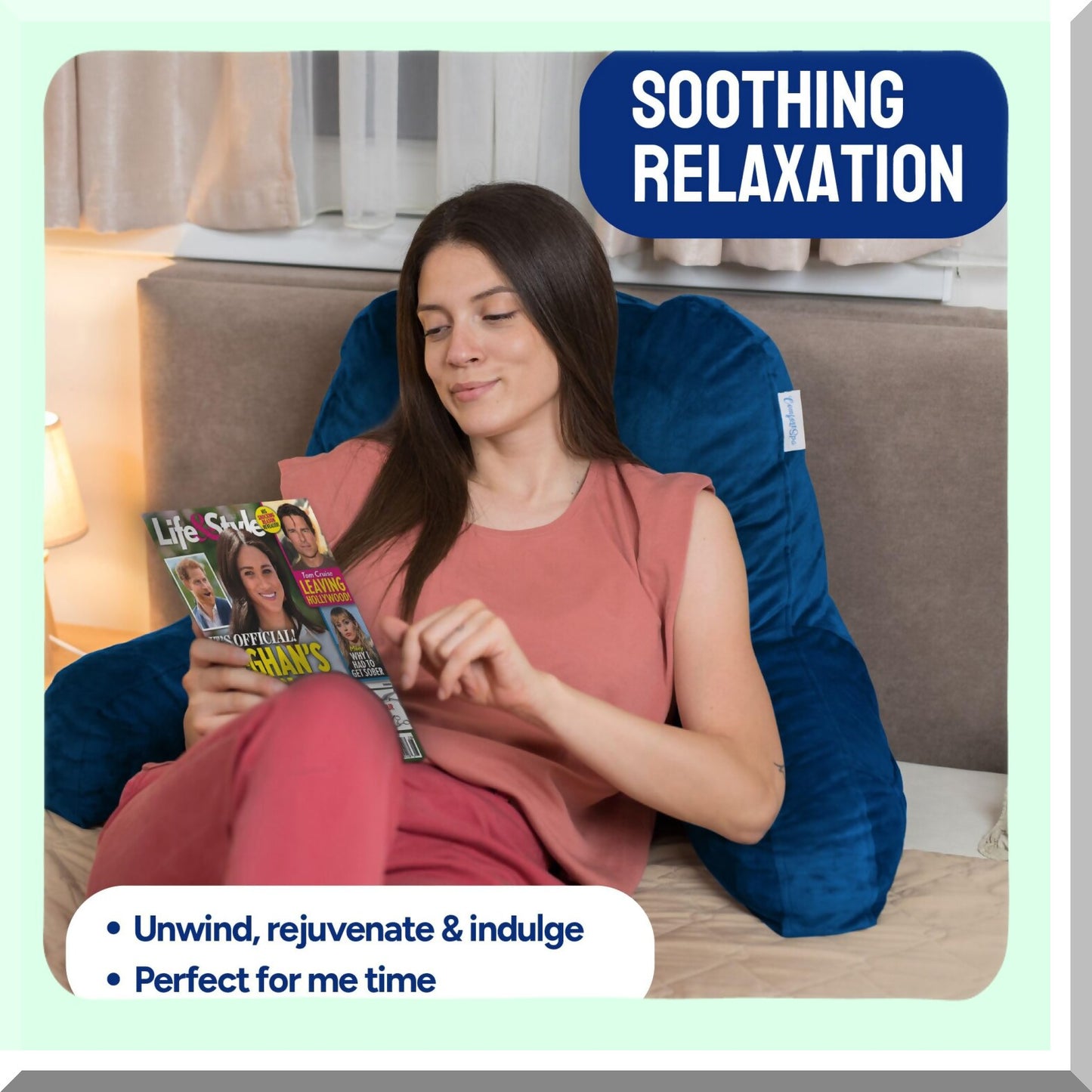 ComfortMax Backrest Pillow - Large Adult Reading Cushion with Arms Pockets & Lumbar Support - Made in USA for GERD & Heartburn Relief - Stain Resistant Cover