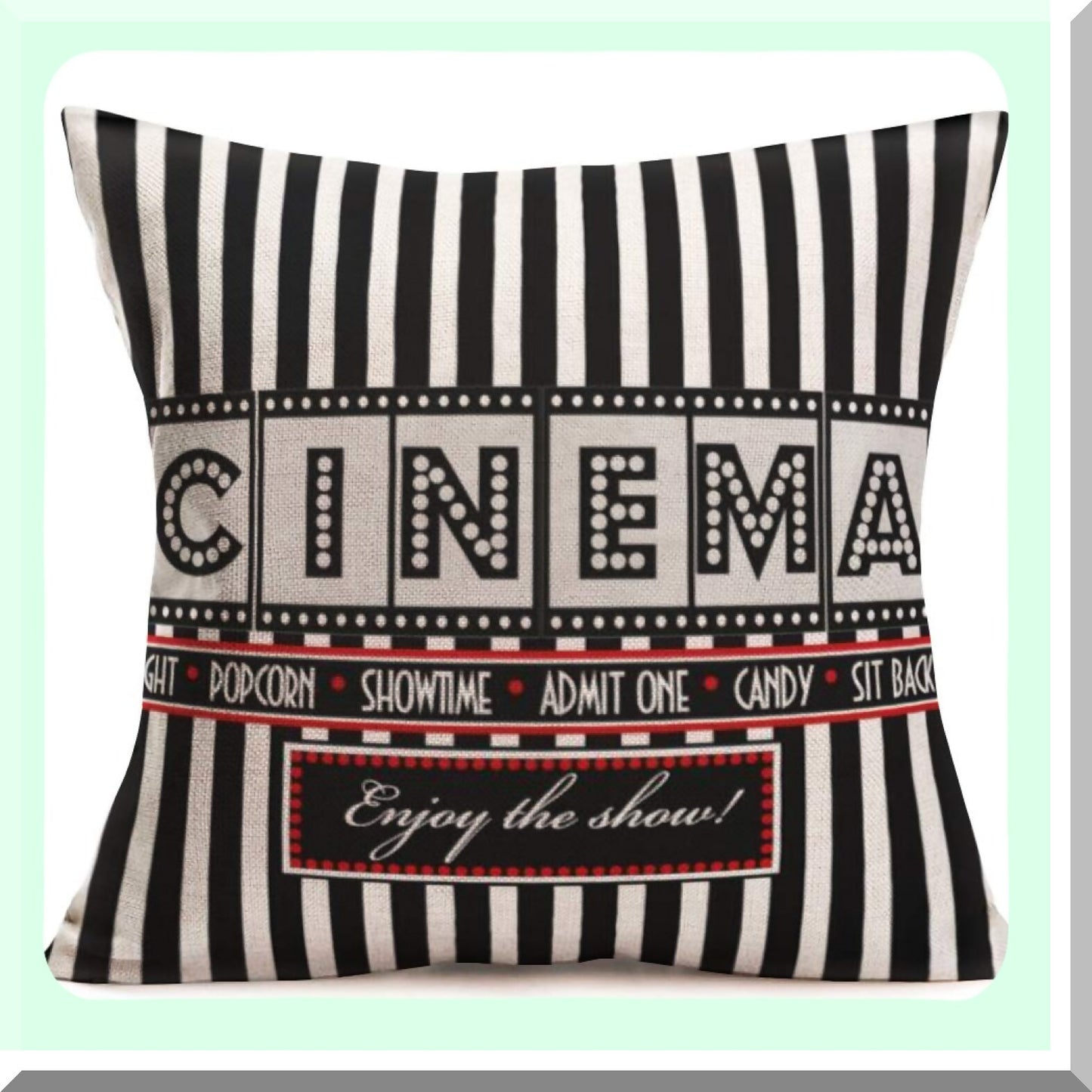Retro Cinema Pillowcase Set - Vintage Movie Theater Design Cushion Covers - Old Fashioned Icons Decorative Pillowcases - 18x18 Inch Cotton Linen