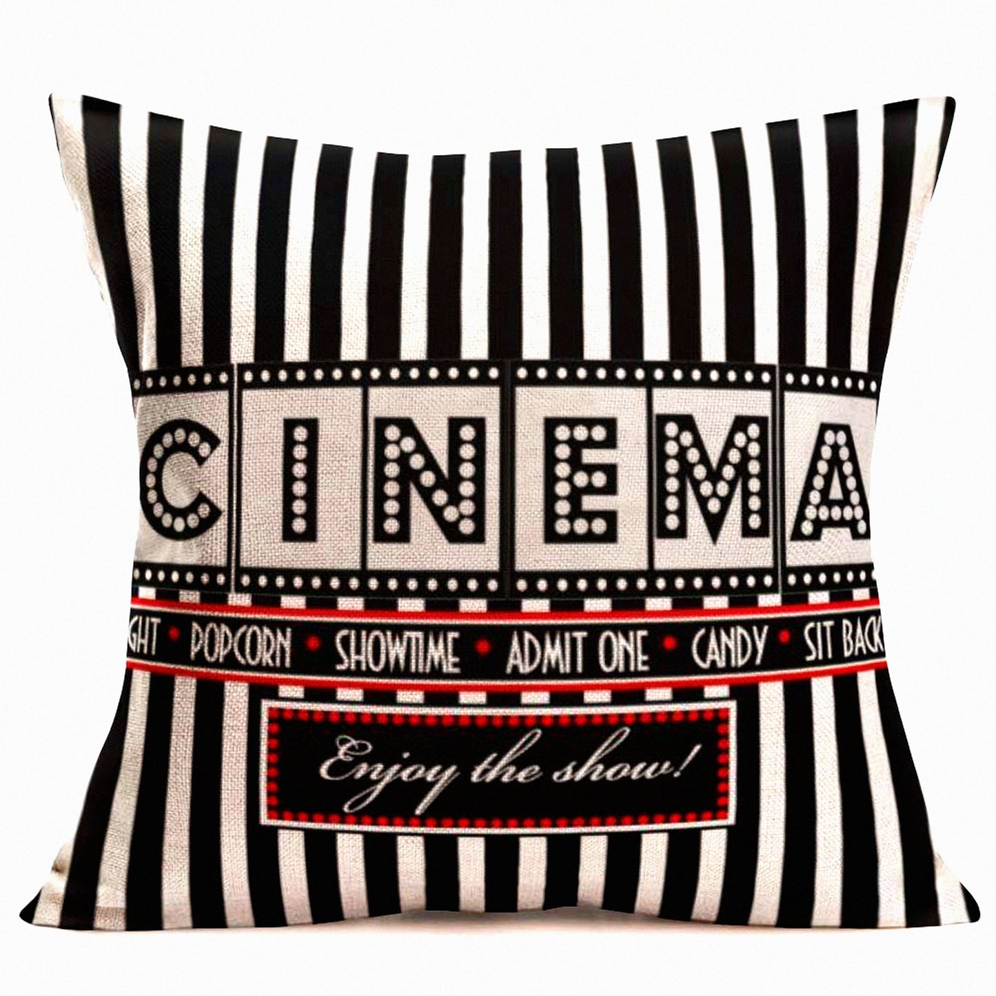 Retro Cinema Pillowcase Set - Vintage Movie Theater Design Cushion Covers - Old Fashioned Icons Decorative Pillowcases - 18x18 Inch Cotton Linen