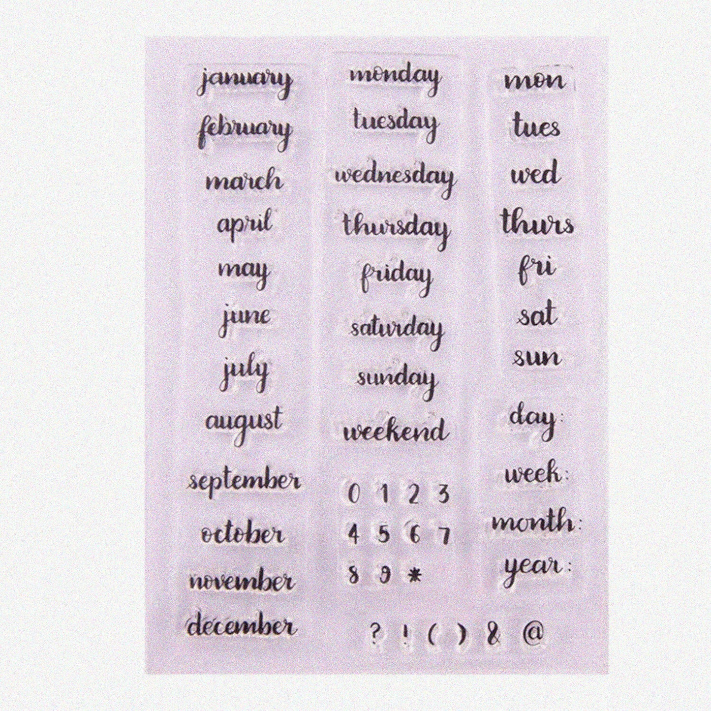 Clear Calendar Stamps for Bullet Journal Scrapbooking