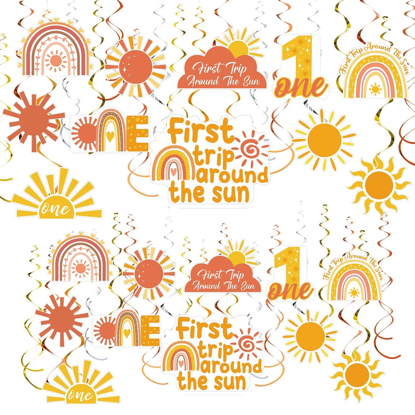 Sunshine Swirls - 30 Piece Boho 1st Birthday Decorations Set for Indoor/Outdoor Parties. Perfect for Baby Showers, Weddings, and more!