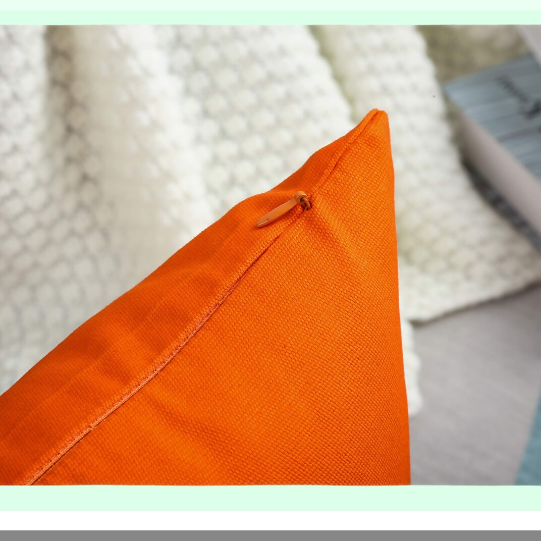Vibrant Cotton Canvas Pillow Covers - Set of 2 Decorative Cushion Covers in Orange - 16"x16" - 45 Color Options - Solid Design - Home Decor Accents