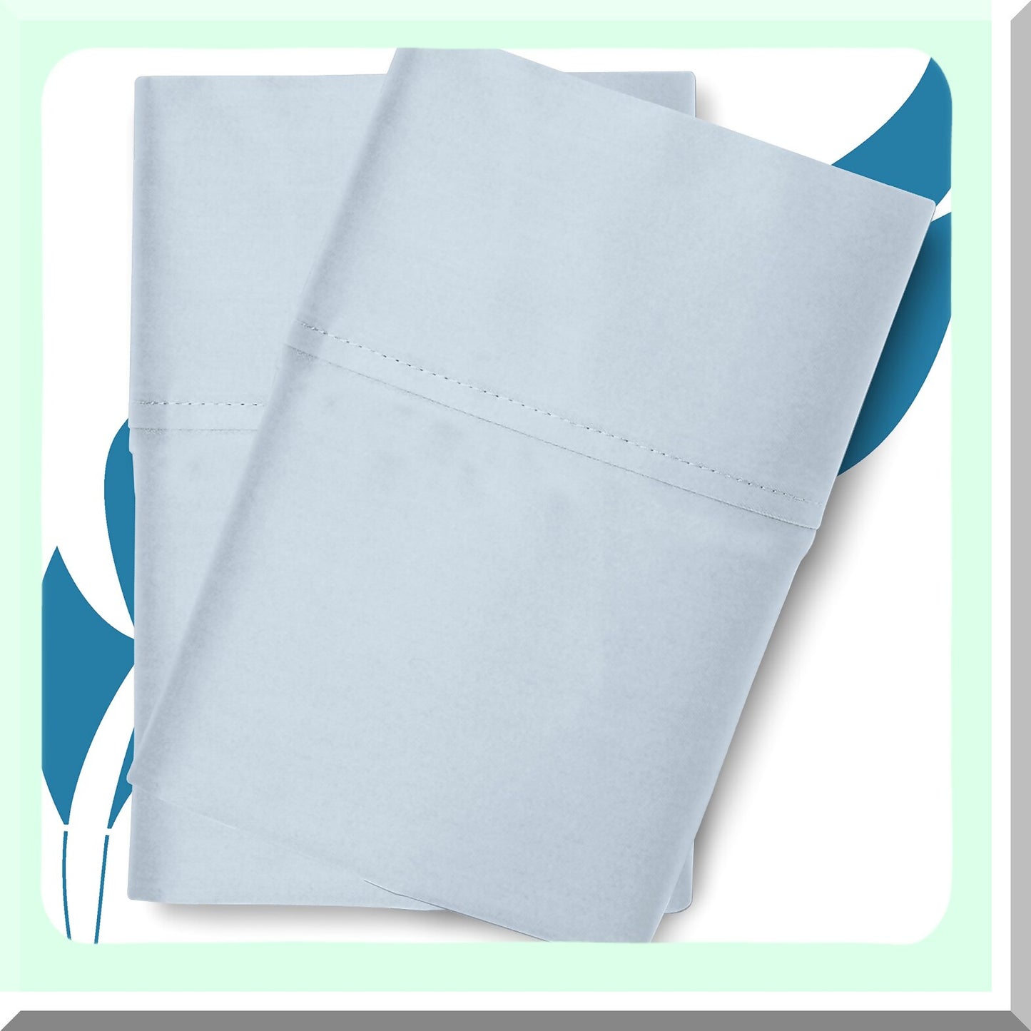Luxury Blue Cotton Sateen Pillowcases - 800 Thread Count Soft Breathable Standard/Queen Size 2 Pc Pillowcase Set - Extra Long Staple Cotton