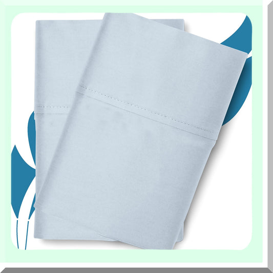 Luxury Blue Cotton Sateen Pillowcases - 800 Thread Count Soft Breathable Standard/Queen Size 2 Pc Pillowcase Set - Extra Long Staple Cotton