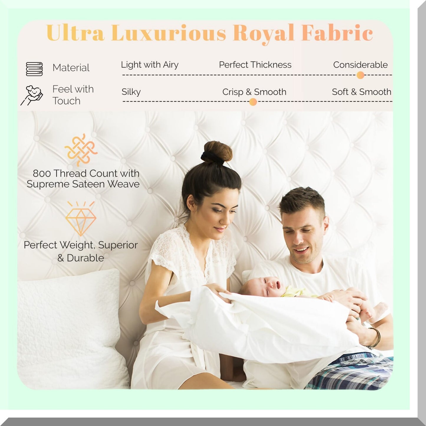 Luxury Blue Cotton Sateen Pillowcases - 800 Thread Count Soft Breathable Standard/Queen Size 2 Pc Pillowcase Set - Extra Long Staple Cotton