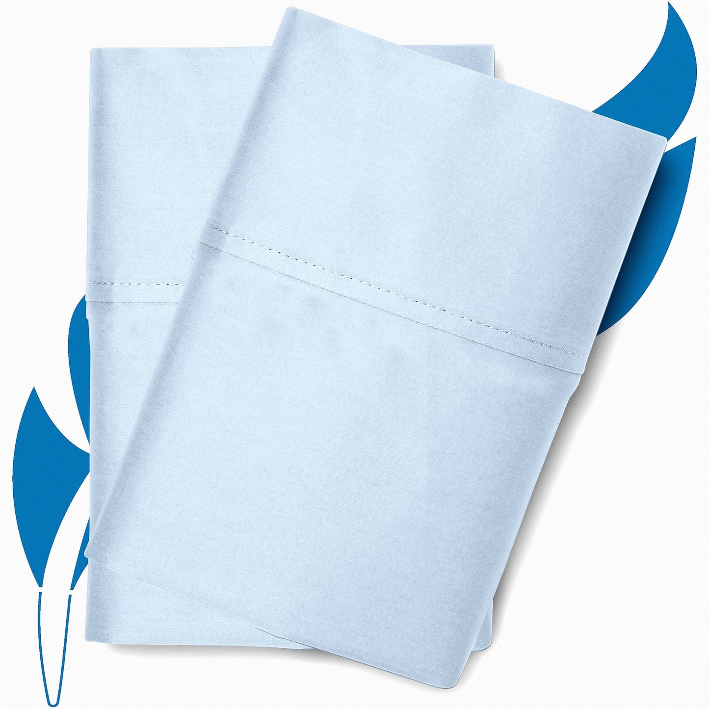 Luxury Blue Cotton Sateen Pillowcases - 800 Thread Count Soft Breathable Standard/Queen Size 2 Pc Pillowcase Set - Extra Long Staple Cotton