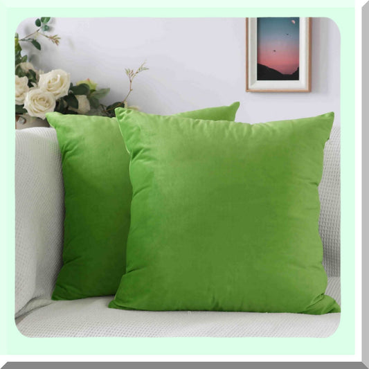 Green Velvet Luxe Pillow Covers - Set of 2 | Soft Square 18x18 Inches | Sofa & Couch Decor | Living Room Home Accessories | Solid Color Theme
