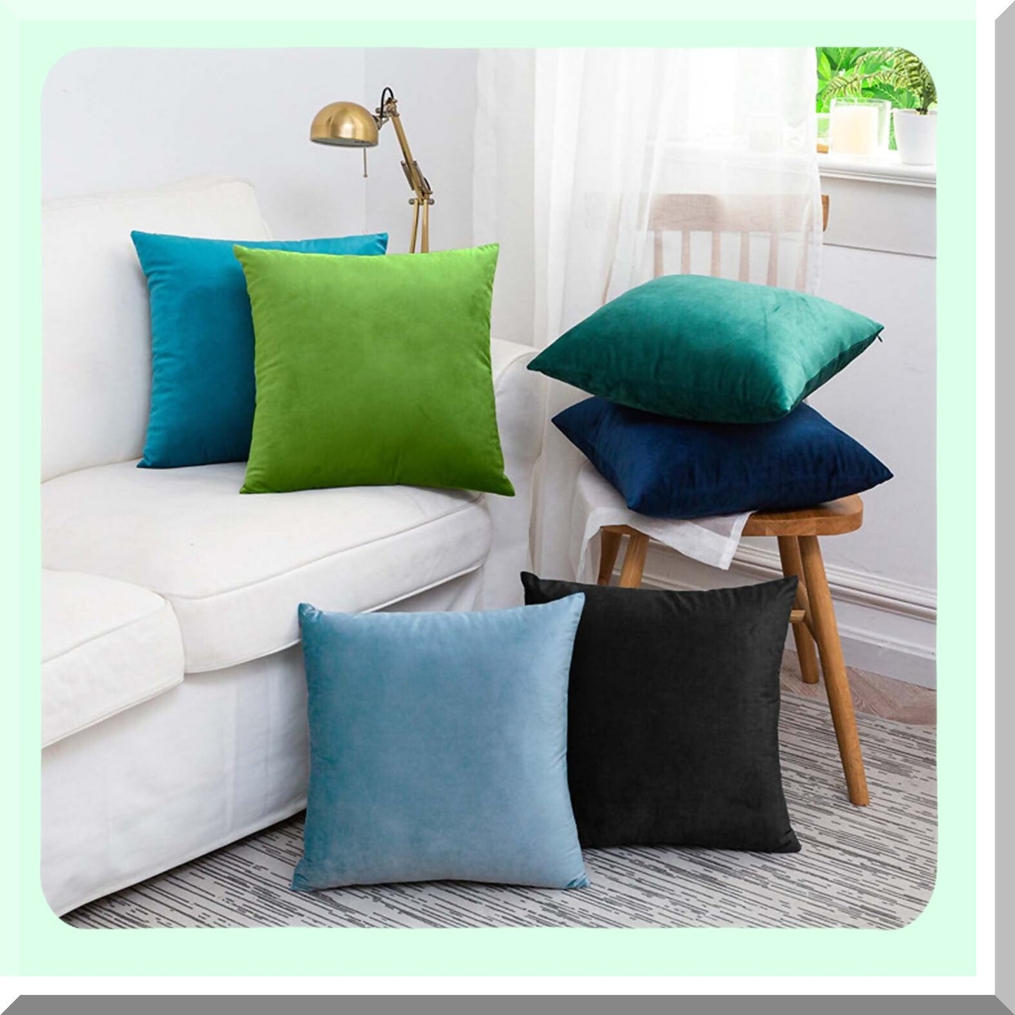 Green Velvet Luxe Pillow Covers - Set of 2 | Soft Square 18x18 Inches | Sofa & Couch Decor | Living Room Home Accessories | Solid Color Theme