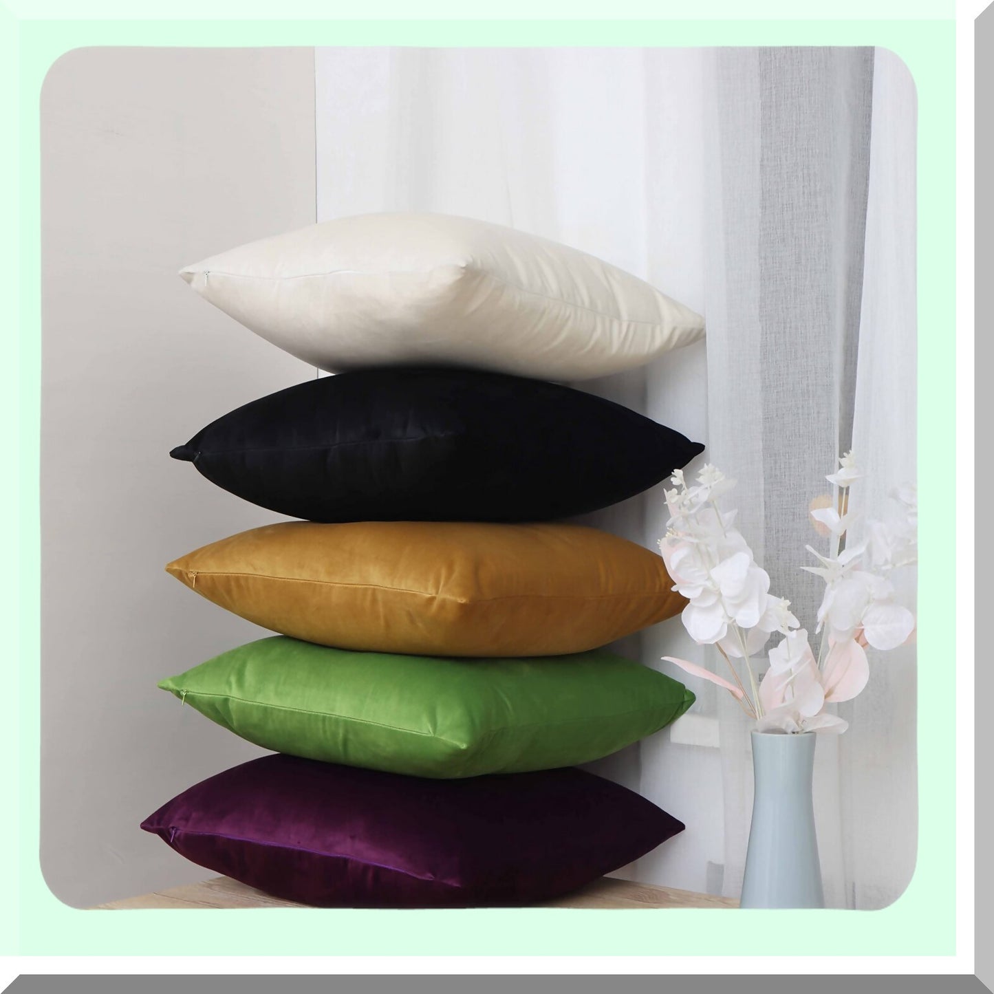 Green Velvet Luxe Pillow Covers - Set of 2 | Soft Square 18x18 Inches | Sofa & Couch Decor | Living Room Home Accessories | Solid Color Theme