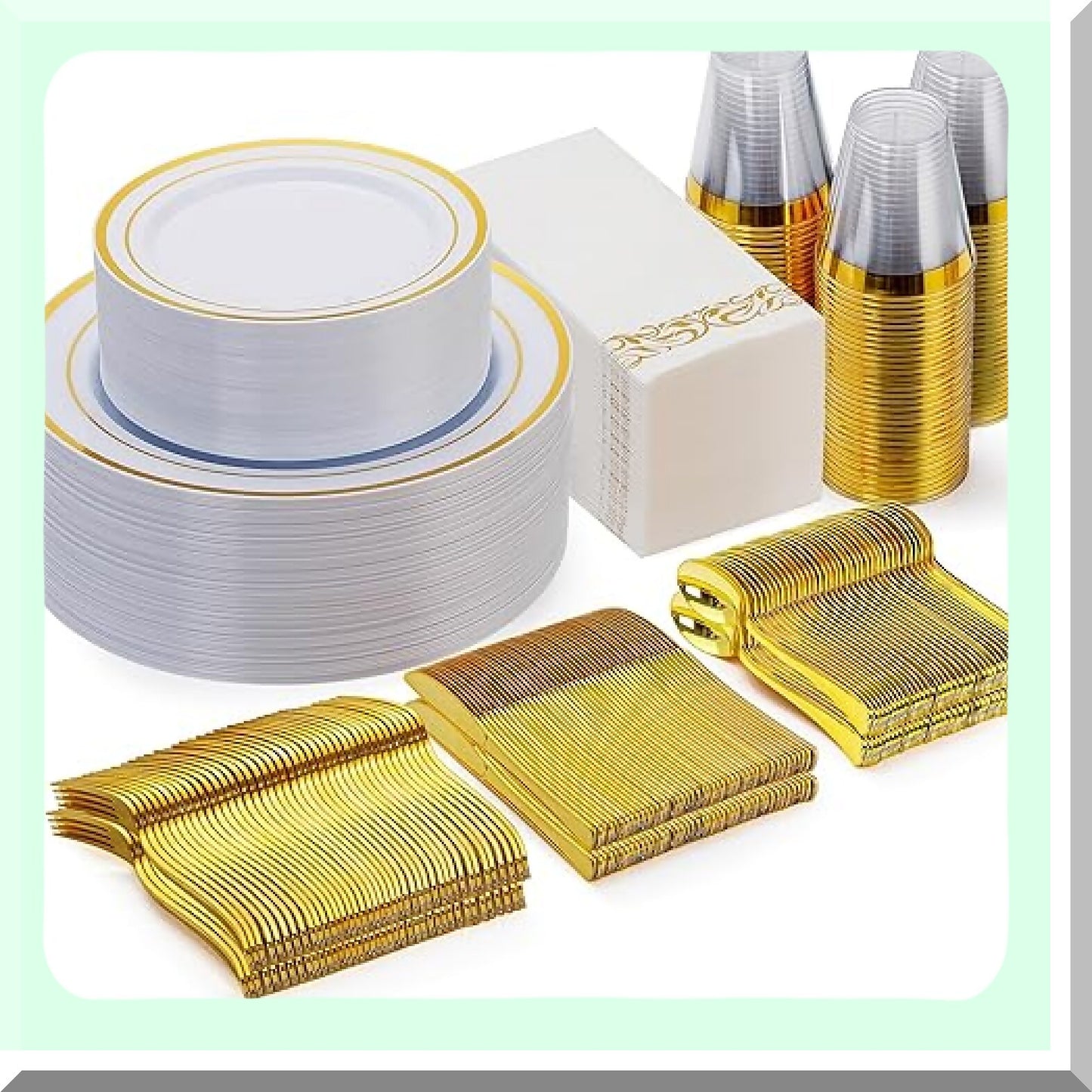 Disposable Gold Party Plates Set for 50 Guests