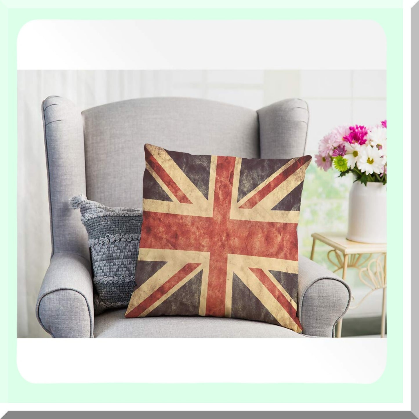 Vintage Patriot Flag Throw Pillow Cover - Grunge England Stripes Cozy Cushion Case for Home Decor - Men Women Boys Girls Room - Cotton Linen 18x18 Inch