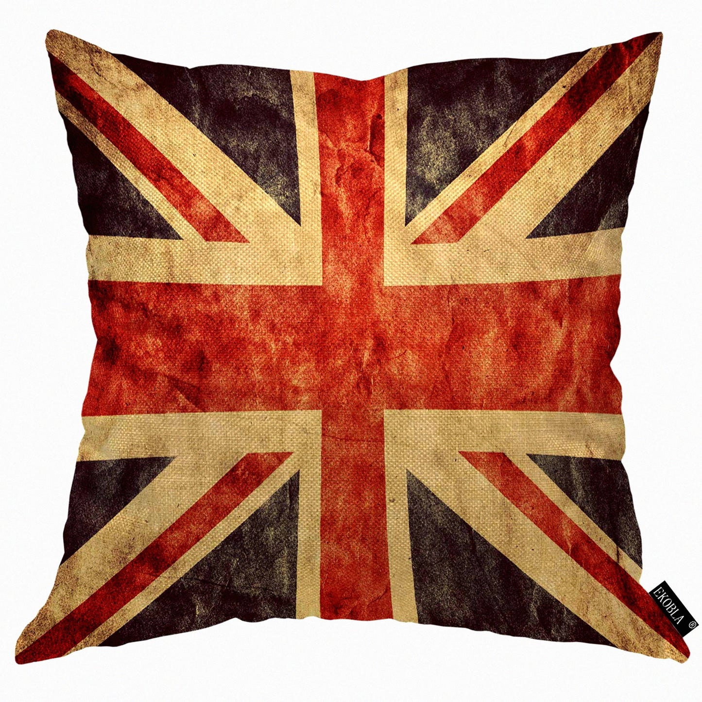 Vintage Patriot Flag Throw Pillow Cover - Grunge England Stripes Cozy Cushion Case for Home Decor - Men Women Boys Girls Room - Cotton Linen 18x18 Inch