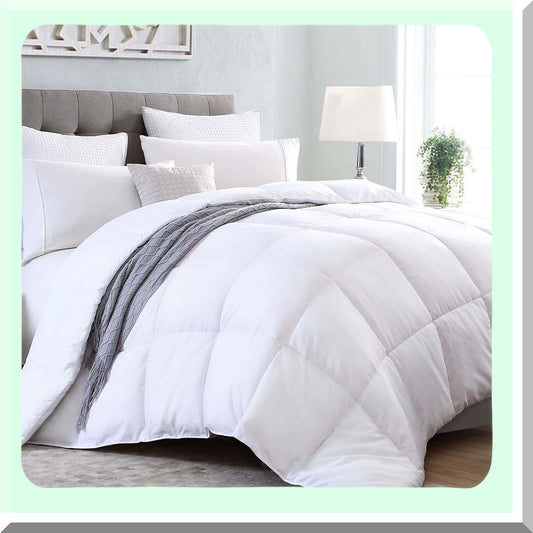 All Season Ultra Soft White Comforter - Quilted Down Alternative Duvet Insert with Corner Tabs, Breathable Box Stitch Queen Size 90x90