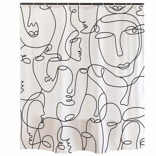 Abstract Face Black and White Shower Curtain 72x84