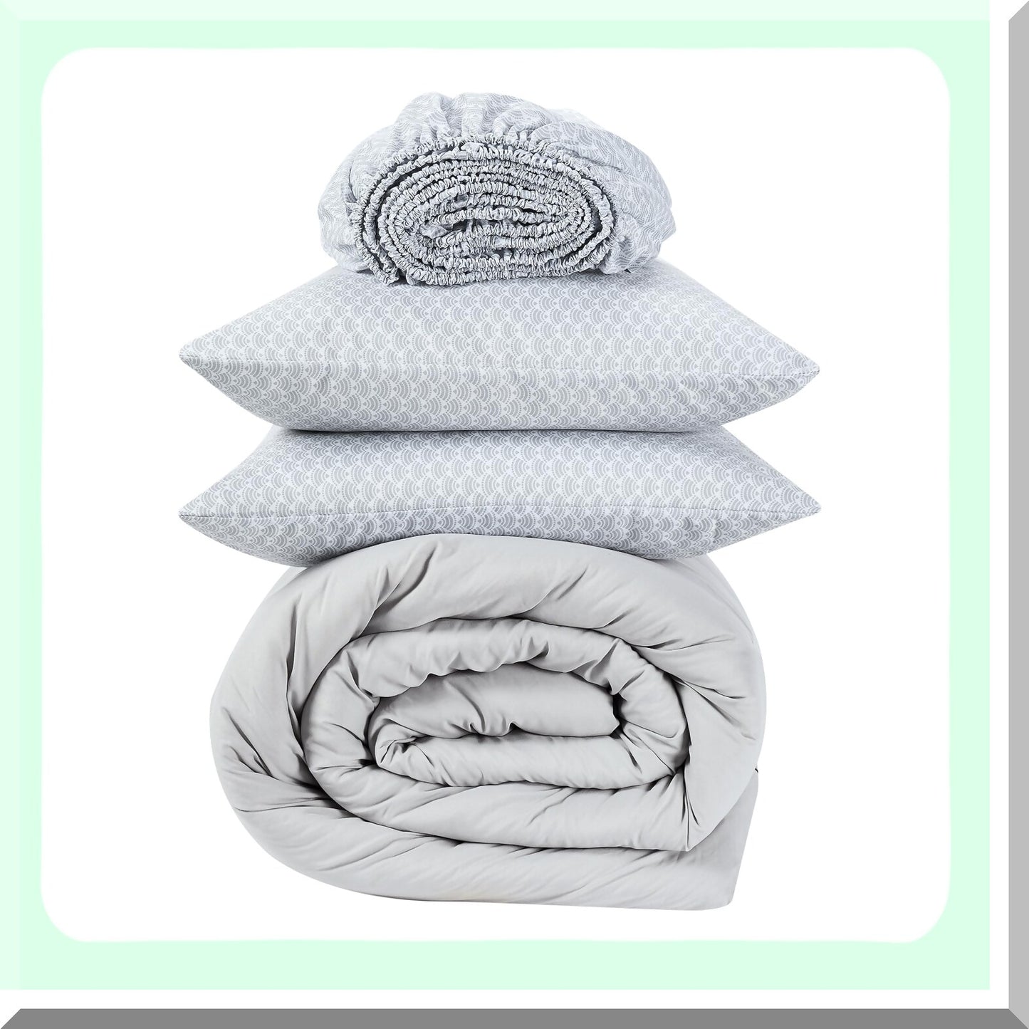 UltraLight Pleated Bedding Set - 7 Piece All Season Full Size Bed in a Bag - Simply Clean Grey Design - Lightweight and Cozy for a Restful Sleep