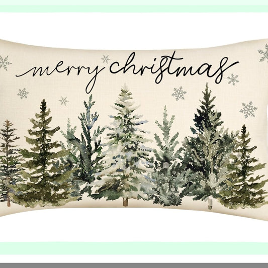 Snowflake Winter Wonderland Lumbar Pillow Cover - Farmhouse Decor Throw Cushion Case for Home Couch - 12x20 Inches Polyester Linen - Holiday Decorations