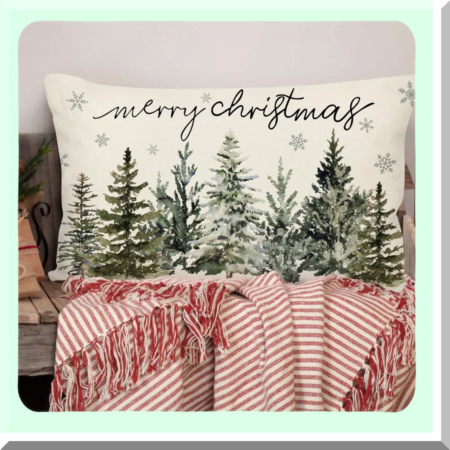 Snowflake Winter Wonderland Lumbar Pillow Cover - Farmhouse Decor Throw Cushion Case for Home Couch - 12x20 Inches Polyester Linen - Holiday Decorations