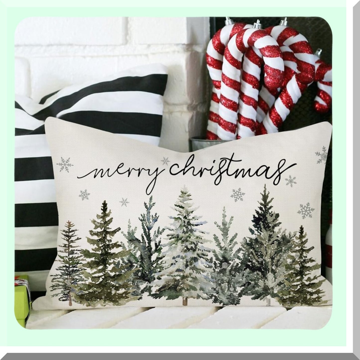 Snowflake Winter Wonderland Lumbar Pillow Cover - Farmhouse Decor Throw Cushion Case for Home Couch - 12x20 Inches Polyester Linen - Holiday Decorations
