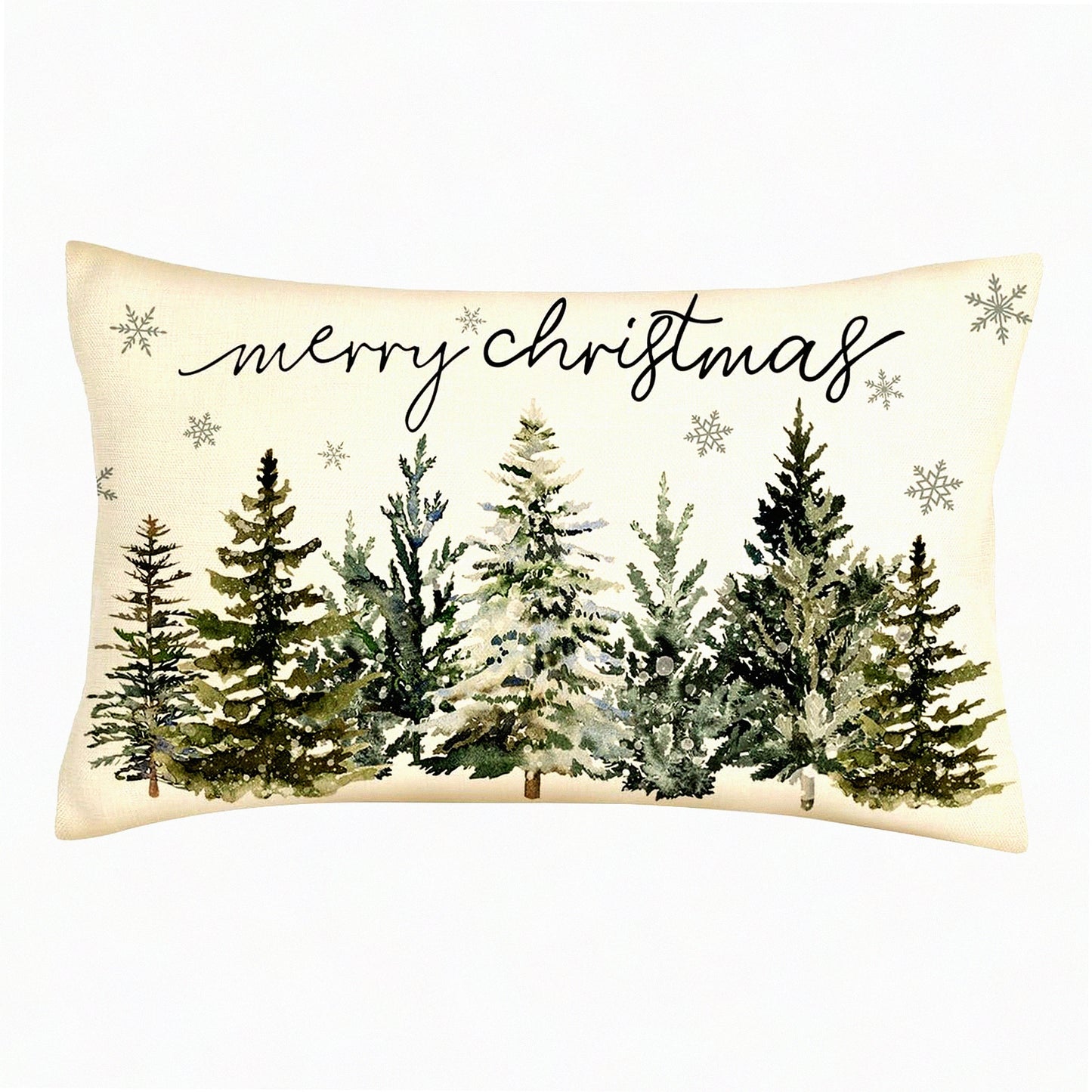 Snowflake Winter Wonderland Lumbar Pillow Cover - Farmhouse Decor Throw Cushion Case for Home Couch - 12x20 Inches Polyester Linen - Holiday Decorations