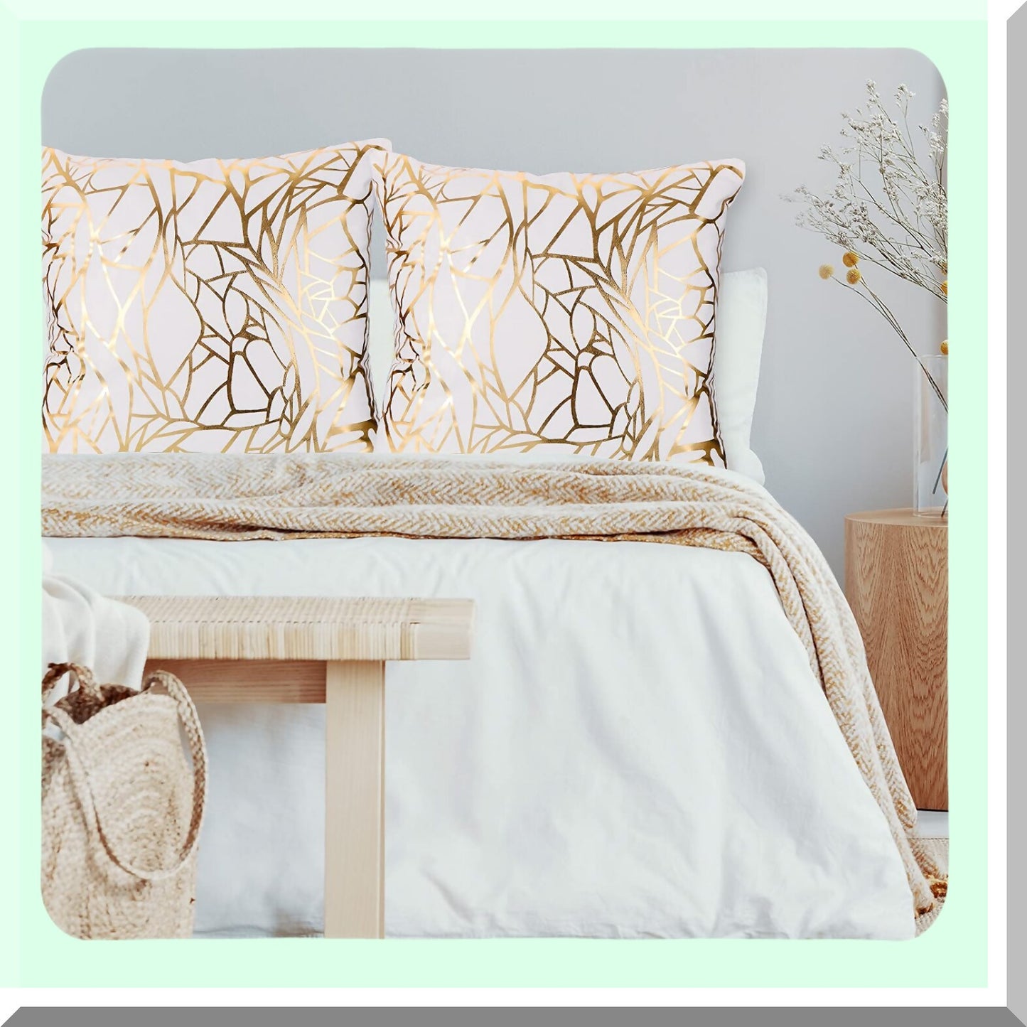 Gold Love Tree Geometric Square Pillow Covers - Set of 2 | Super Soft Cushion Cover for Sofa Couch Patio | Irregular Design 18 x 18 (45cm x 45cm)