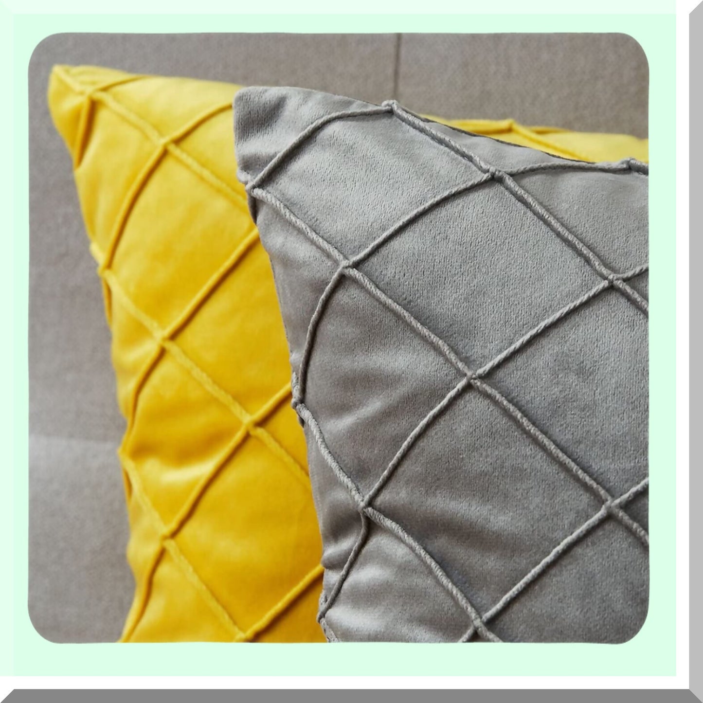 Velvet Pleated Grey Pillow Covers - Set of 2 | Soft Square Cushion Cases for Couch Sofa Bed | 18 x 18 inches Cute Home Decor Pillows