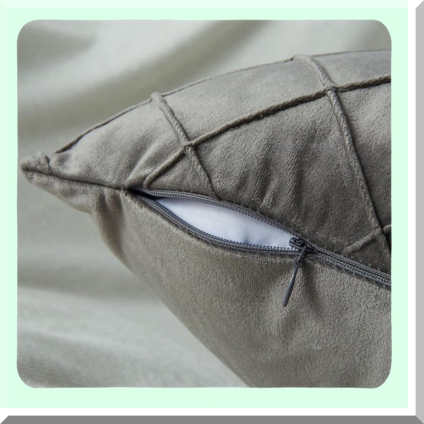 Velvet Pleated Grey Pillow Covers - Set of 2 | Soft Square Cushion Cases for Couch Sofa Bed | 18 x 18 inches Cute Home Decor Pillows