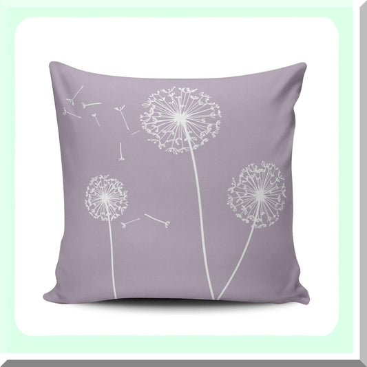 Lavender Dandelion Decorative Pillow Cover - 20x20 Inch Square Outdoor Cushion - Elegant Double Sided Print - Lilac Mauve Design