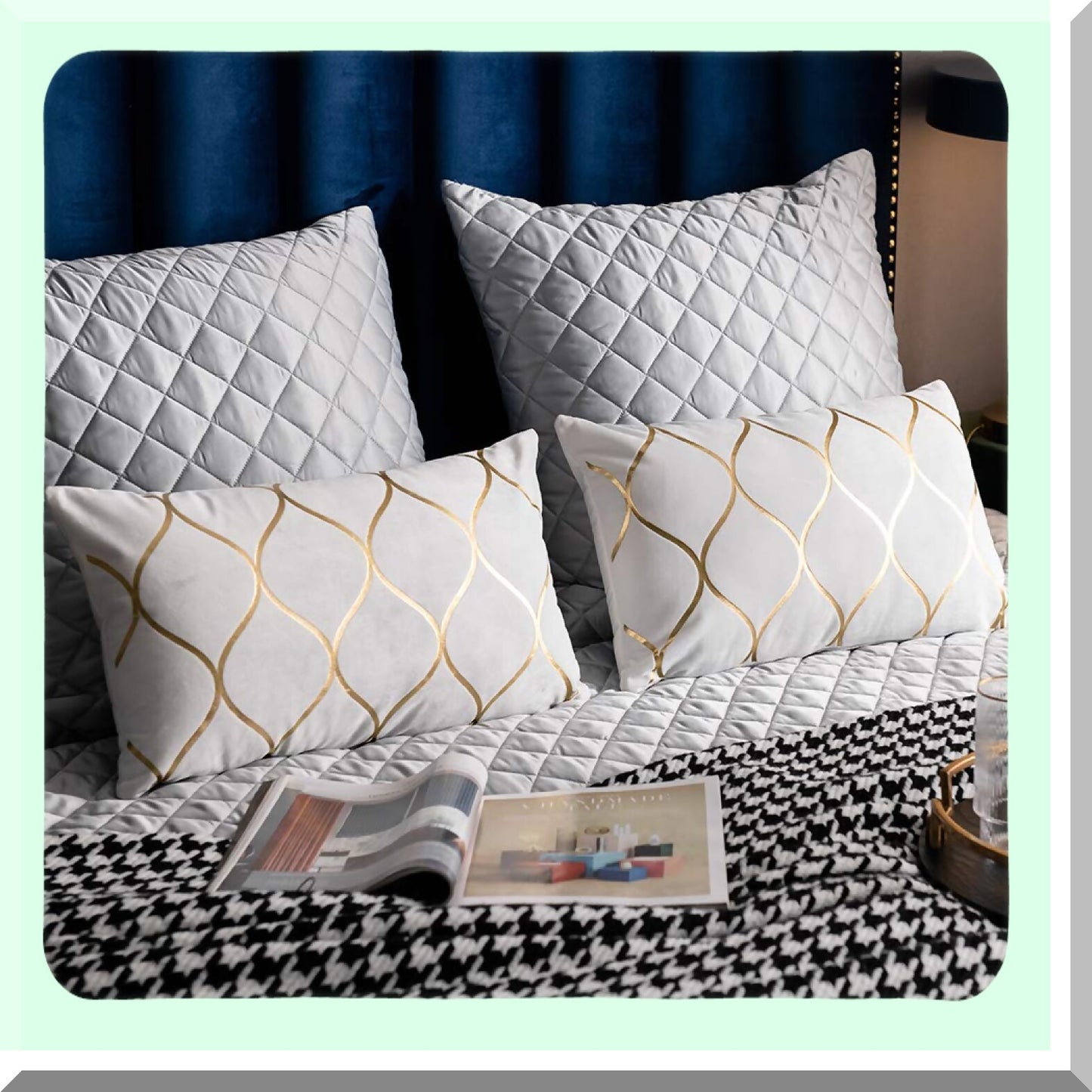 LuxuryGoldVelvetPillowCovers - Set of 2 Off White 12x20 Inch Rectangular Decorative Cases for Bedroom, Sofa, Couch, Living Room - Soft & Elegant