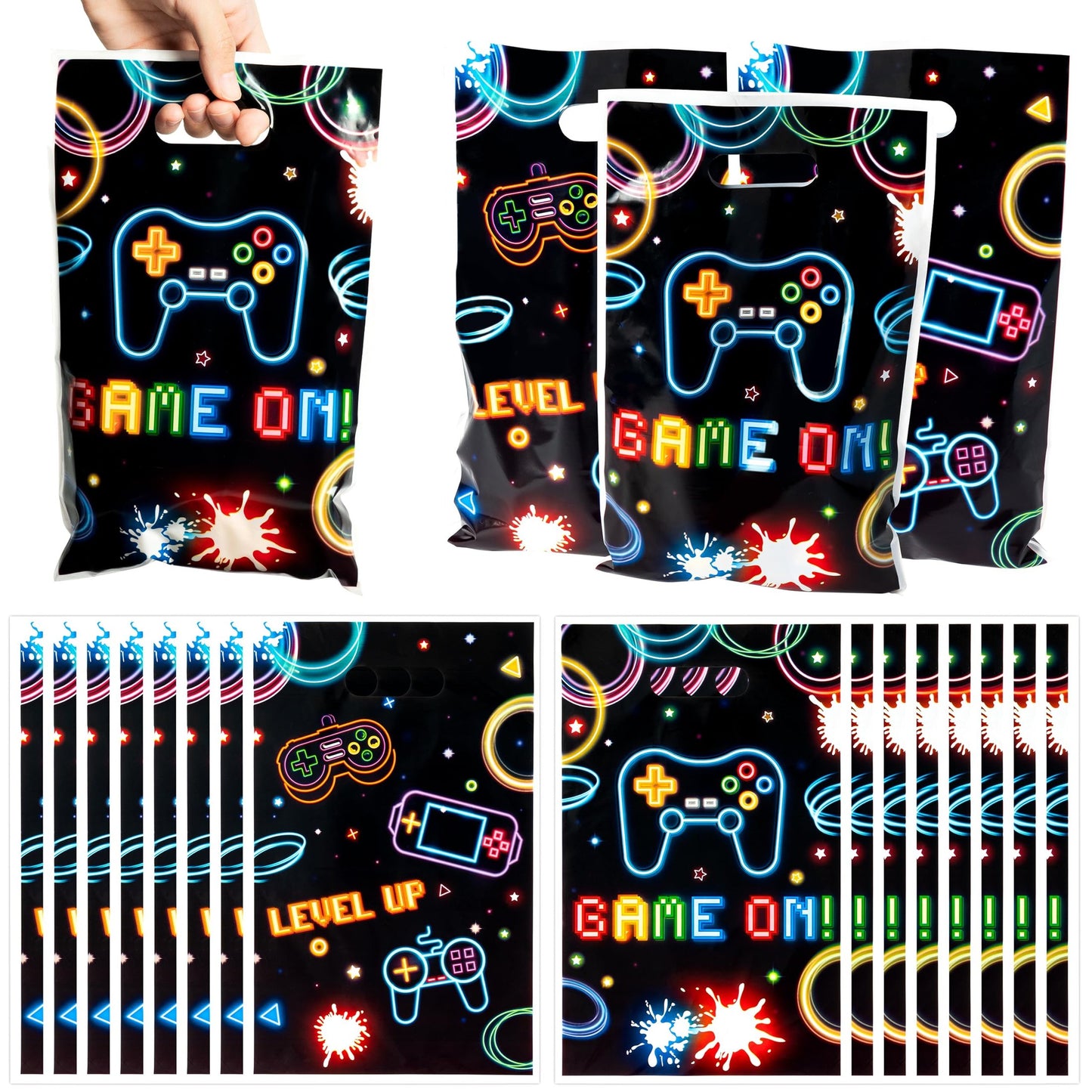 Game On Goody Bags - 50 Pack Neon Video Game Party Favor Bags for Kids Birthday Party Supplies. Perfect for gaming-themed celebrations!