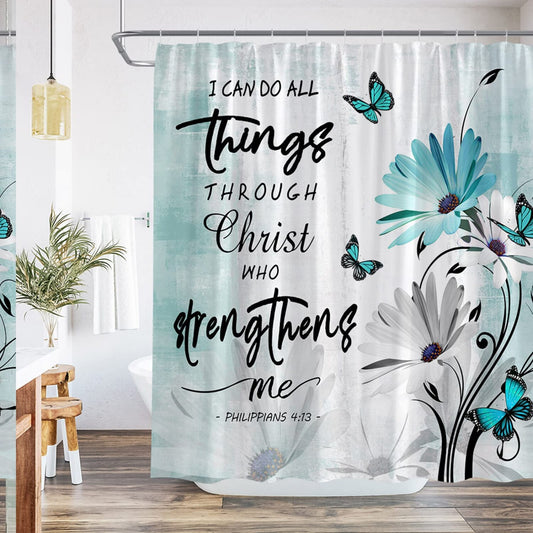 Teal Daisy Floral Shower Curtain 70x70 Inches