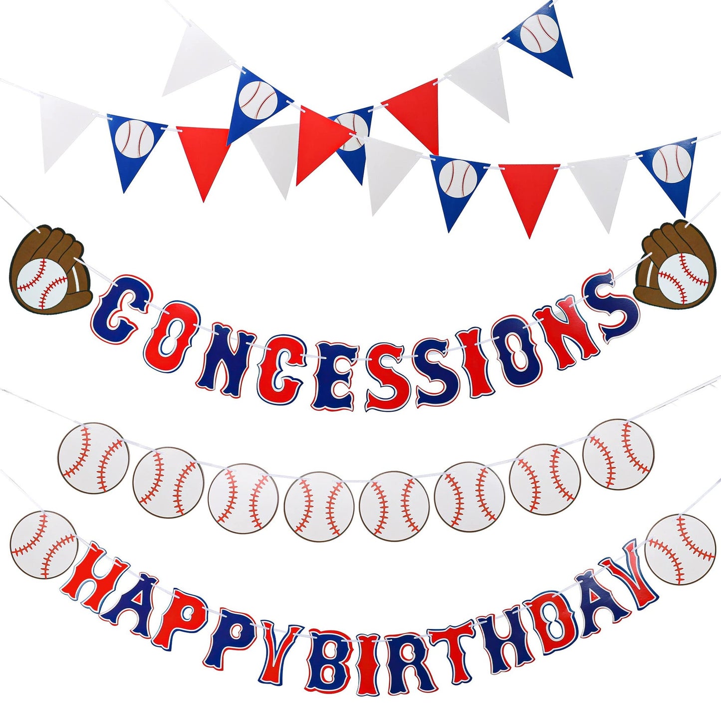 Baseball Bash Banner Set - Sports Paper Garlands, Pennant Bunting Flag Decor, Concessions Party Sign. Perfect for Baby Shower, Boys, and Girls!