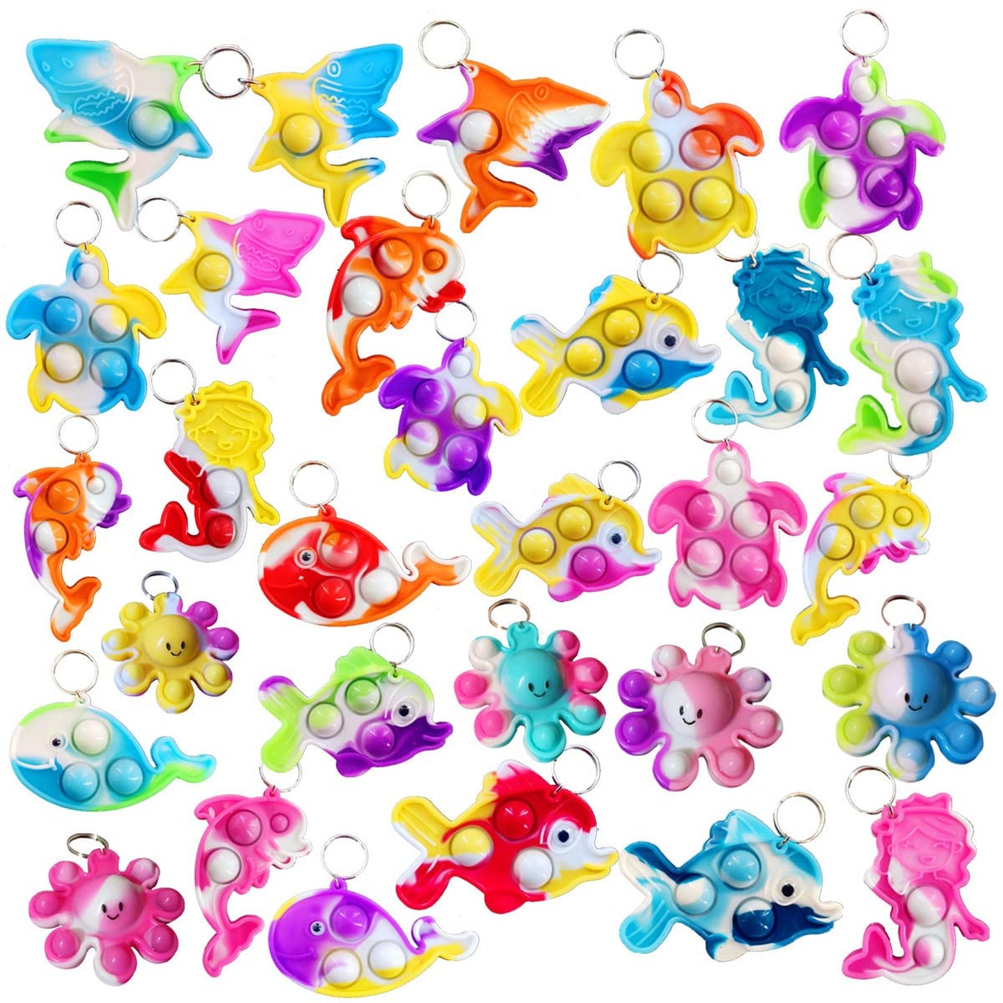 Ocean Fidget Fun Pack - 30 Assorted Bubble Toys for Kids & Students. Perfect Gift for Birthdays & Classroom Rewards. Shark, Turtle, Dolphin & More!