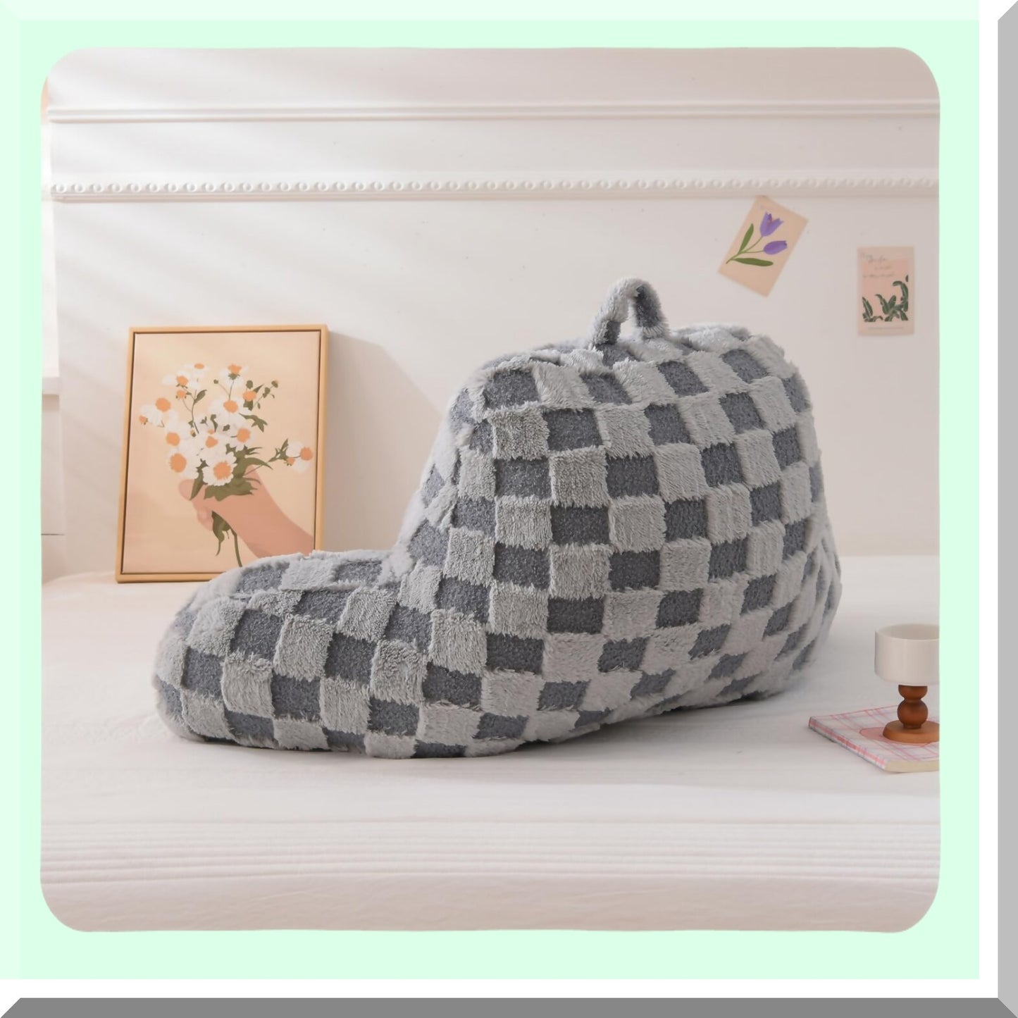 Checkered Comfort Rest Pillow - Bed Wedge Backrest with Arms Support for Sitting Up, Incline Cushion for Sleeping & Snoring - Grey, Large