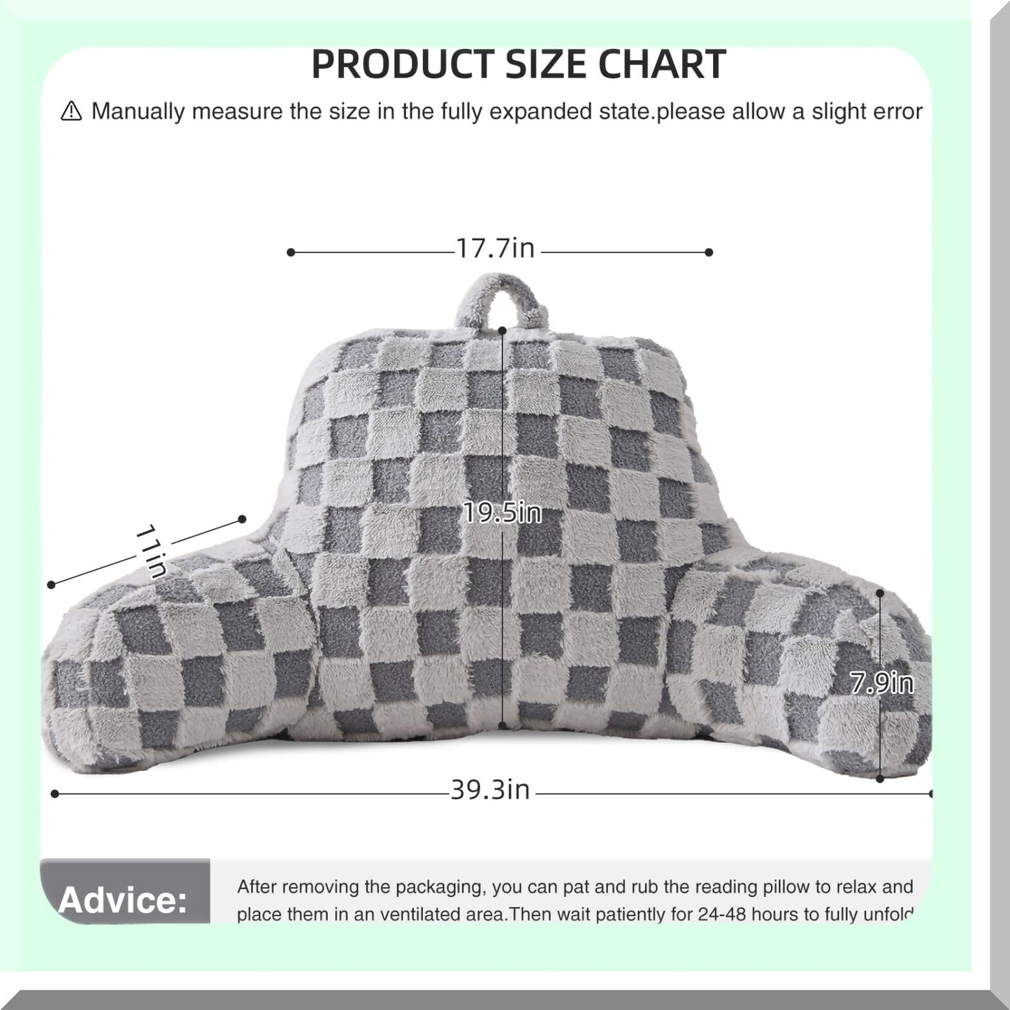 Checkered Comfort Rest Pillow - Bed Wedge Backrest with Arms Support for Sitting Up, Incline Cushion for Sleeping & Snoring - Grey, Large