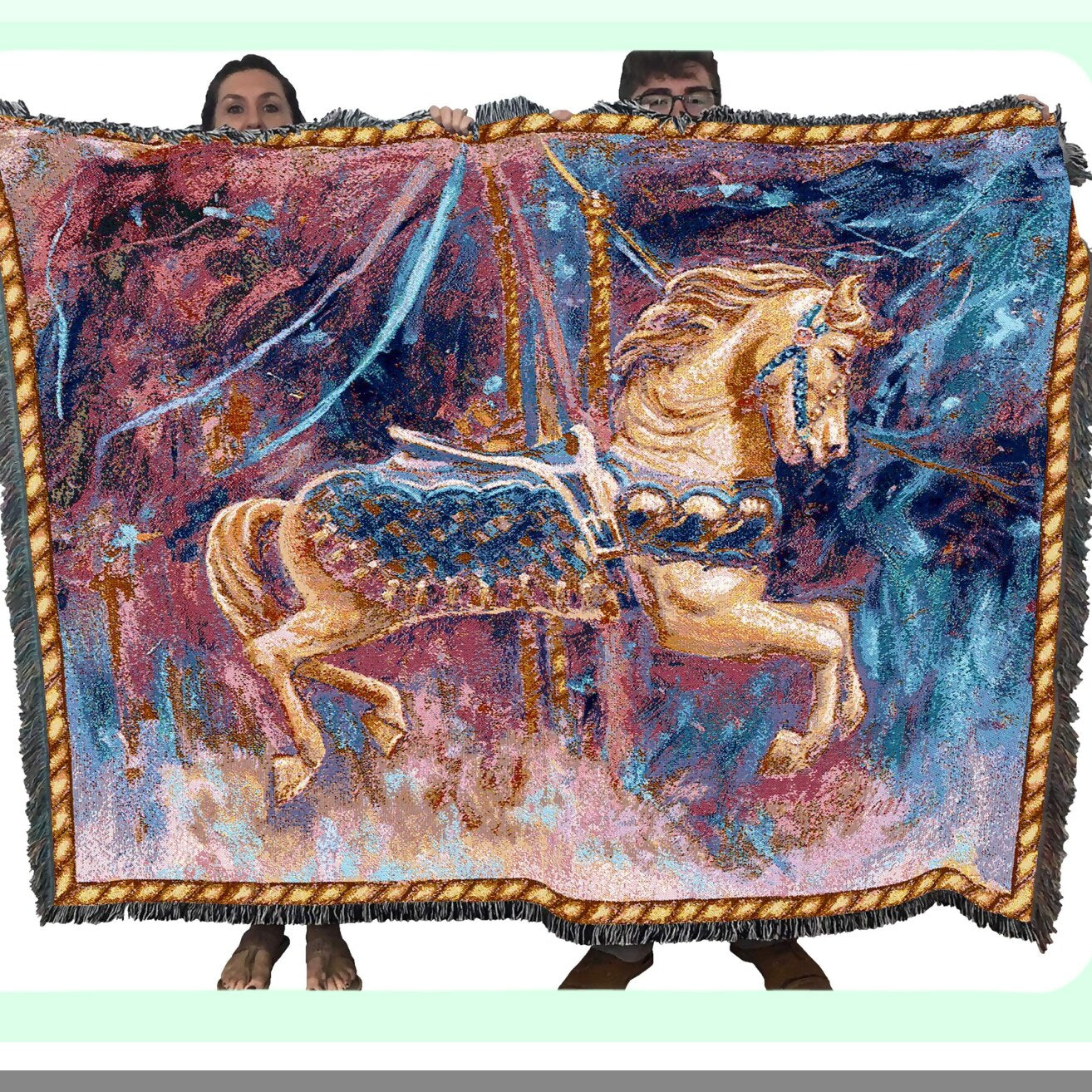 Whimsical Carousel Cotton Tapestry Blanket - 72x54 USA-Made Gift
