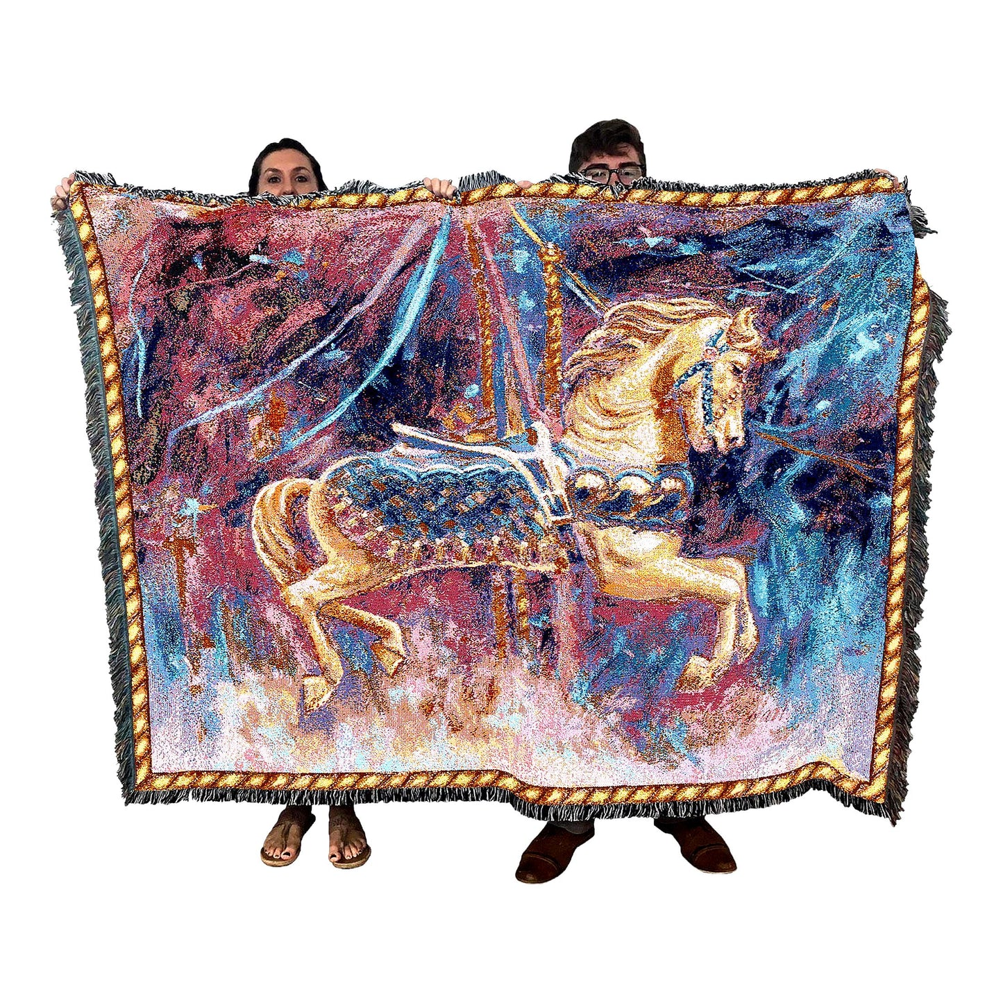 Whimsical Carousel Cotton Tapestry Blanket - 72x54 USA-Made Gift