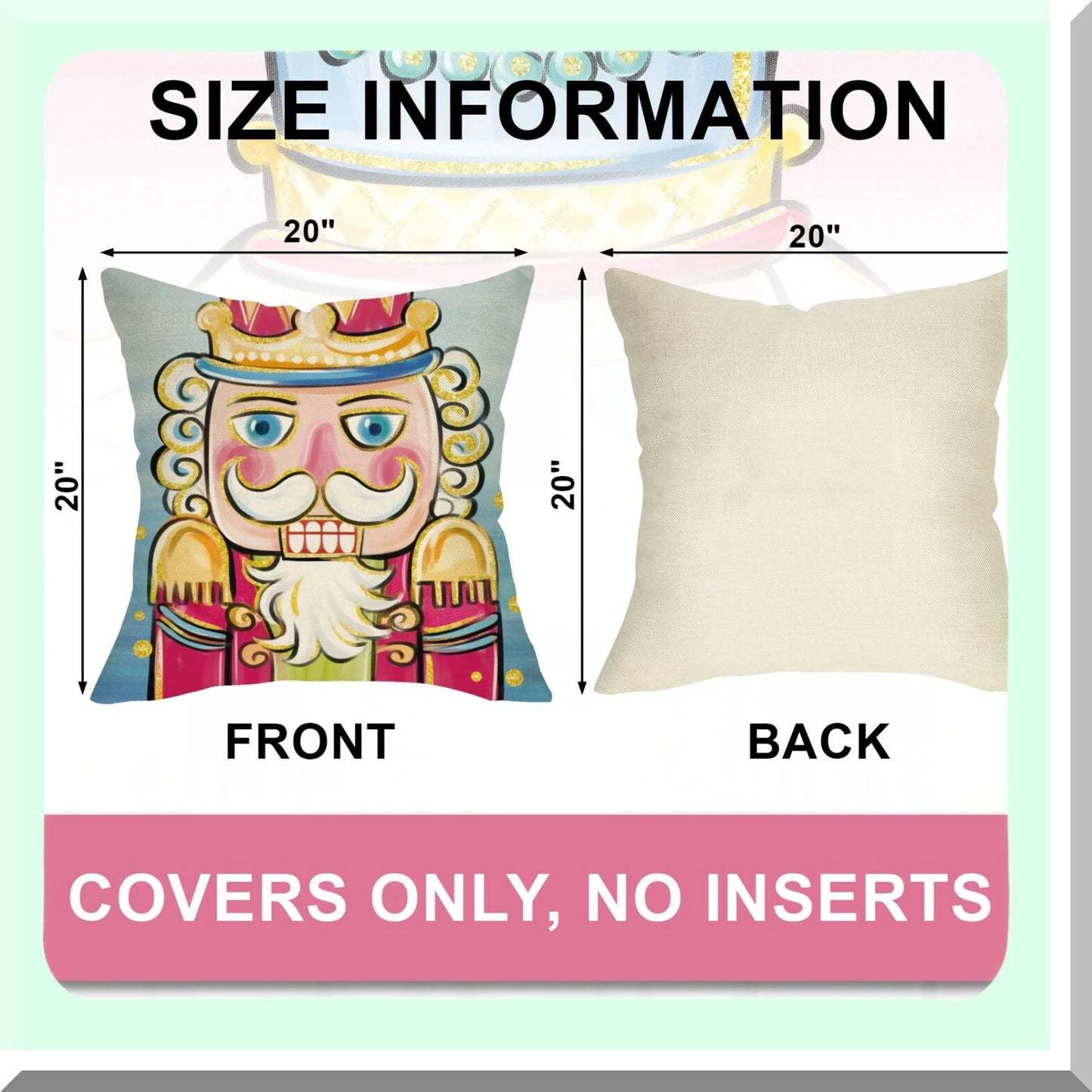 Winter Wonderland Nutcracker Pillow Covers - Set of 4, Festive Pink Xmas Tree Soldier Toy Cushion Cases, Cozy Holiday Decor for Sofa & Couch