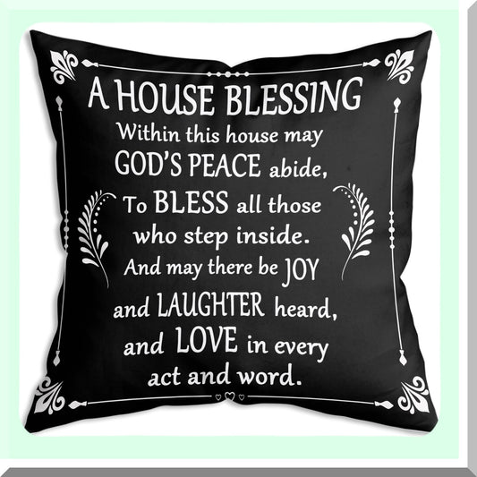 Blessed Home Decor Pillowcase - Farmhouse Housewarming Gift Set with Religious Blessing - 18x18 Inch Throw Pillow Cover for Homeowner - Christian Church Gifts