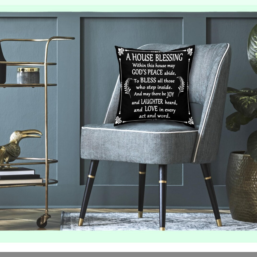 Blessed Home Decor Pillowcase - Farmhouse Housewarming Gift Set with Religious Blessing - 18x18 Inch Throw Pillow Cover for Homeowner - Christian Church Gifts