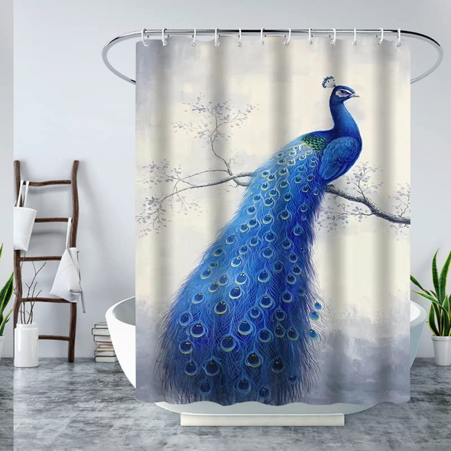 Vintage Peacock Shower Curtain Blue 70x70 inches