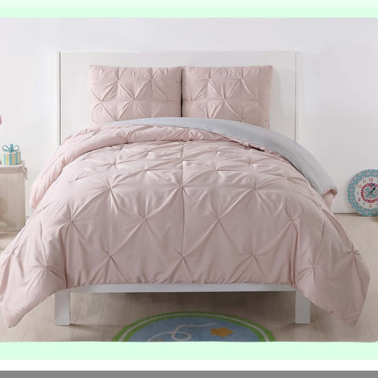 Luxury Pleated Comforter Set - Full/Queen Size - 3-Piece Bedding Set in Blush and Silver Grey - Soft, Cozy, Elegant Design for Bedroom Décor