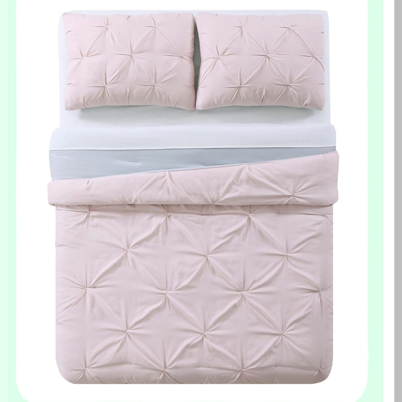 Luxury Pleated Comforter Set - Full/Queen Size - 3-Piece Bedding Set in Blush and Silver Grey - Soft, Cozy, Elegant Design for Bedroom Décor