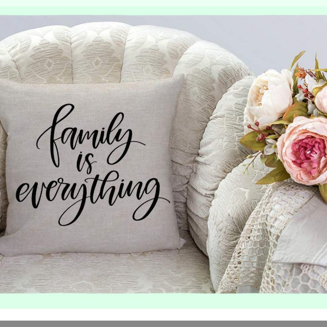 Family Motivations Linen Pillow Cover - Inspirational Quote Decorative Cushion Case - Square 18 X 18 Inches - Home Decor Accent Piece